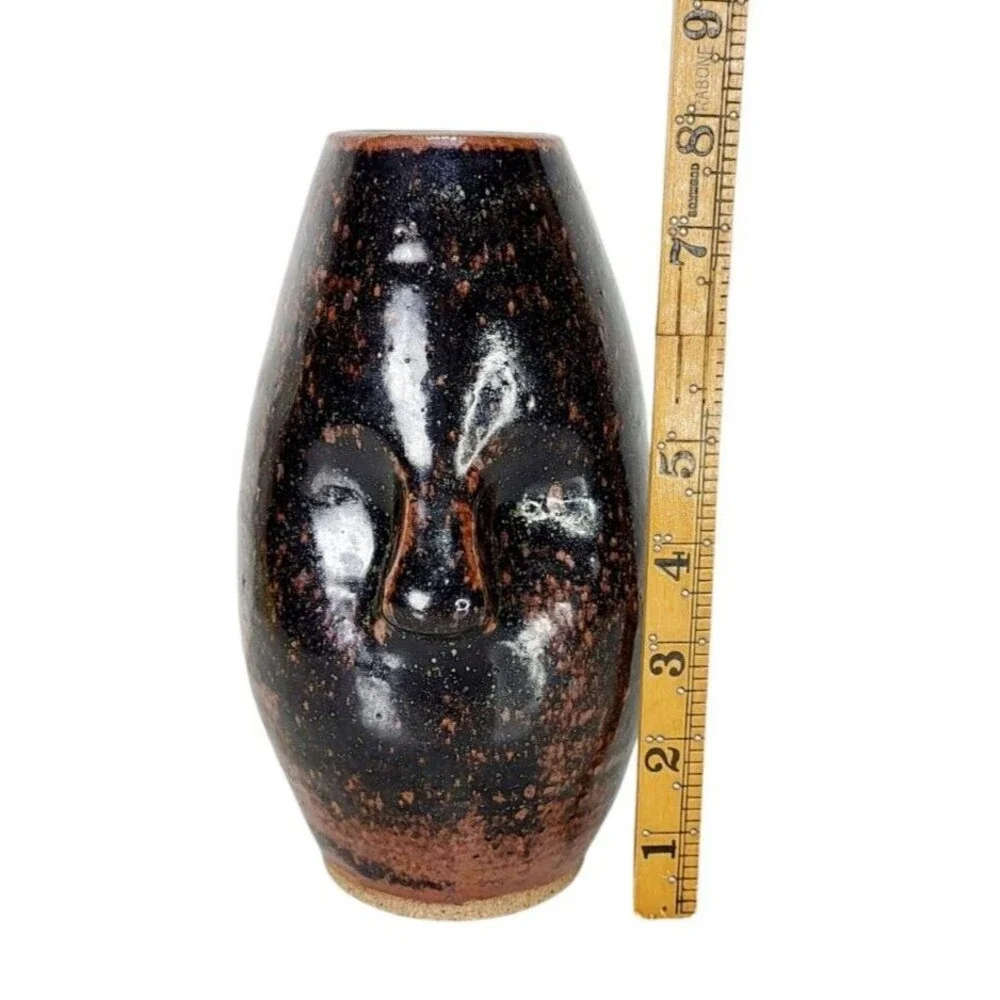 VTG MCM 60s Anthropomorphic Face Vase Clay Stoneware Pottery Studio Art Signed